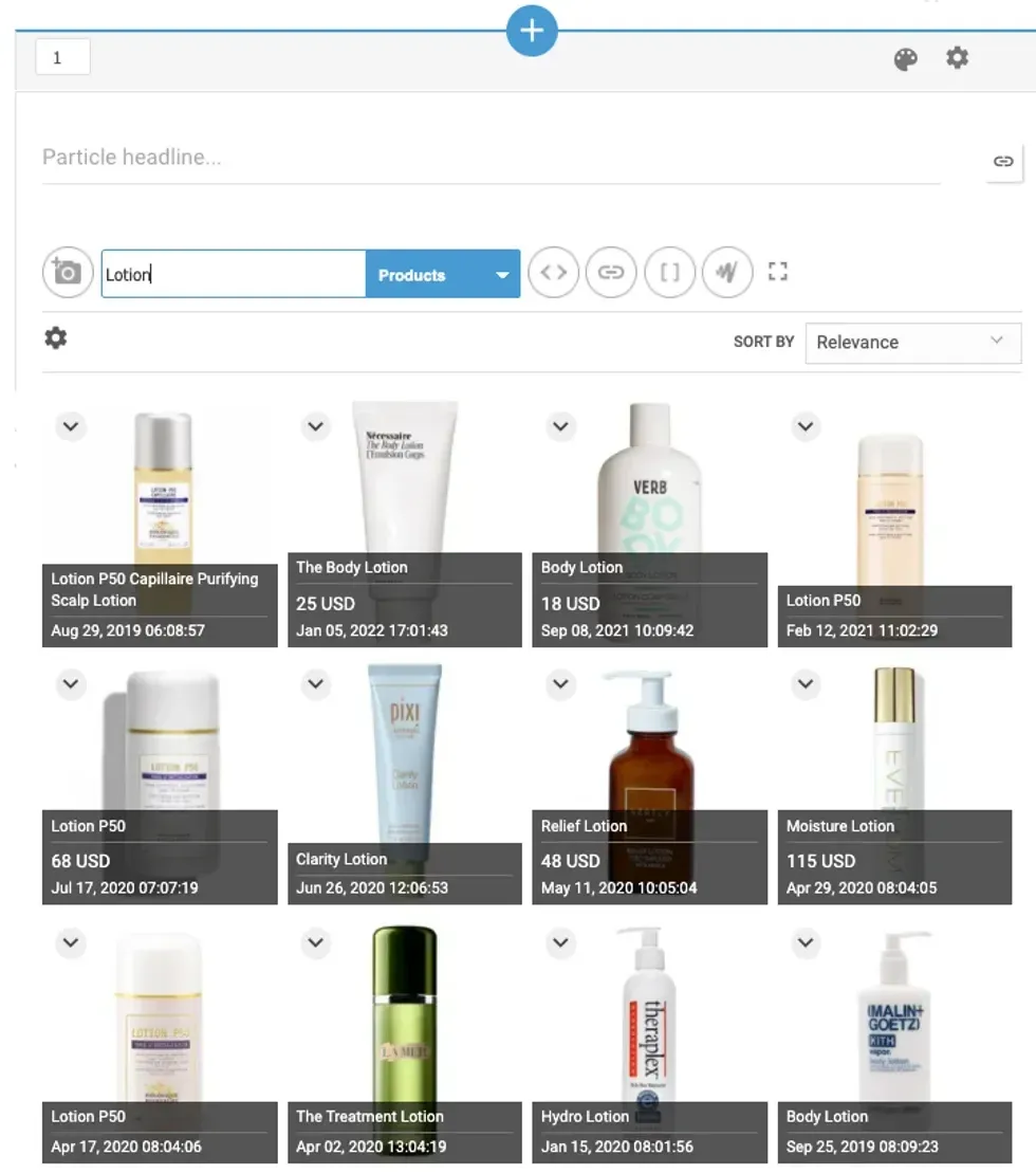 easily browse products in your asset library to create product pages on RebelMouse